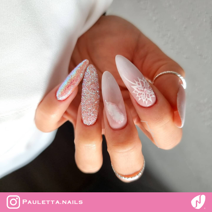 Feather and Flower Nail Design